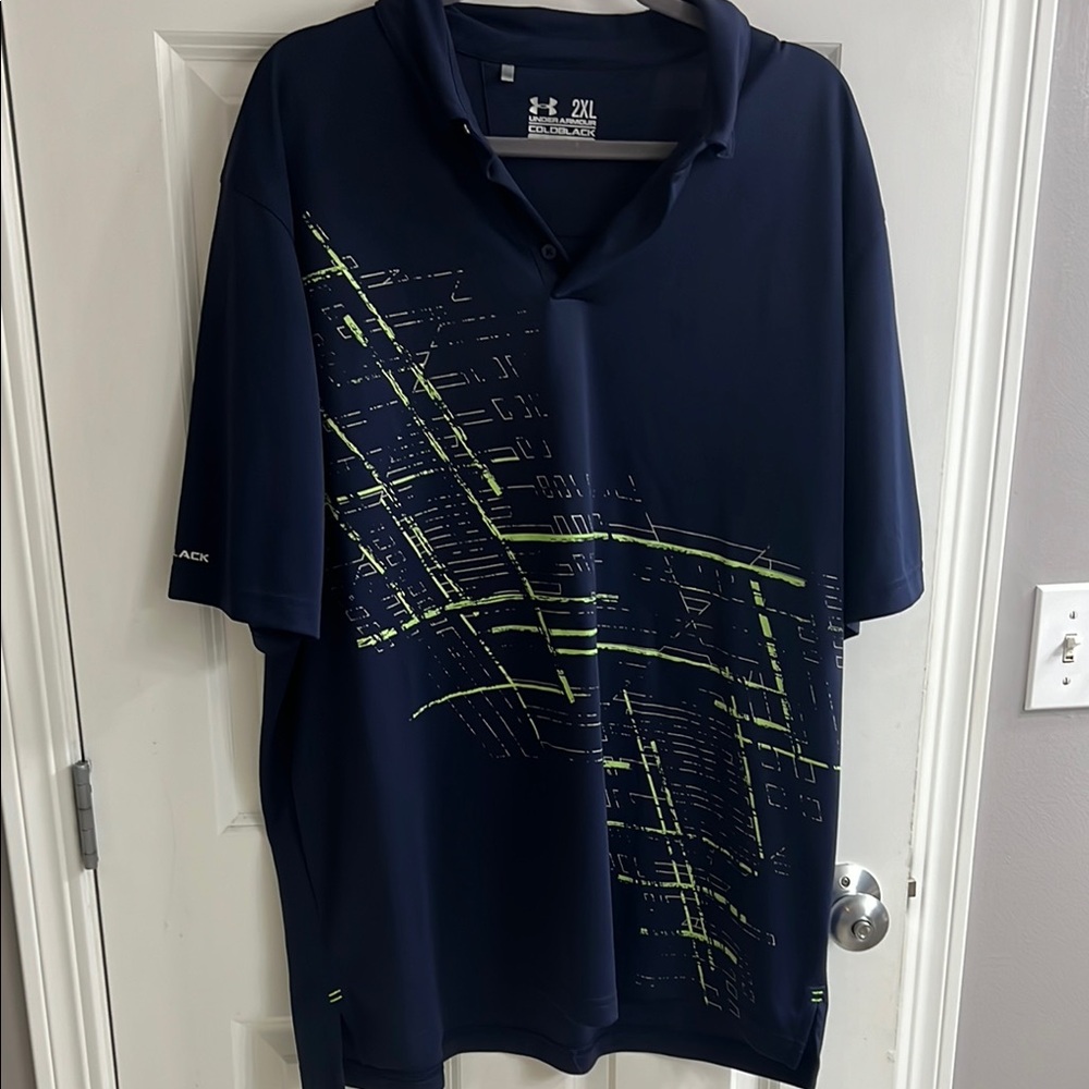 Under Armour Blue and Green Polo Shirt with Geometric Design